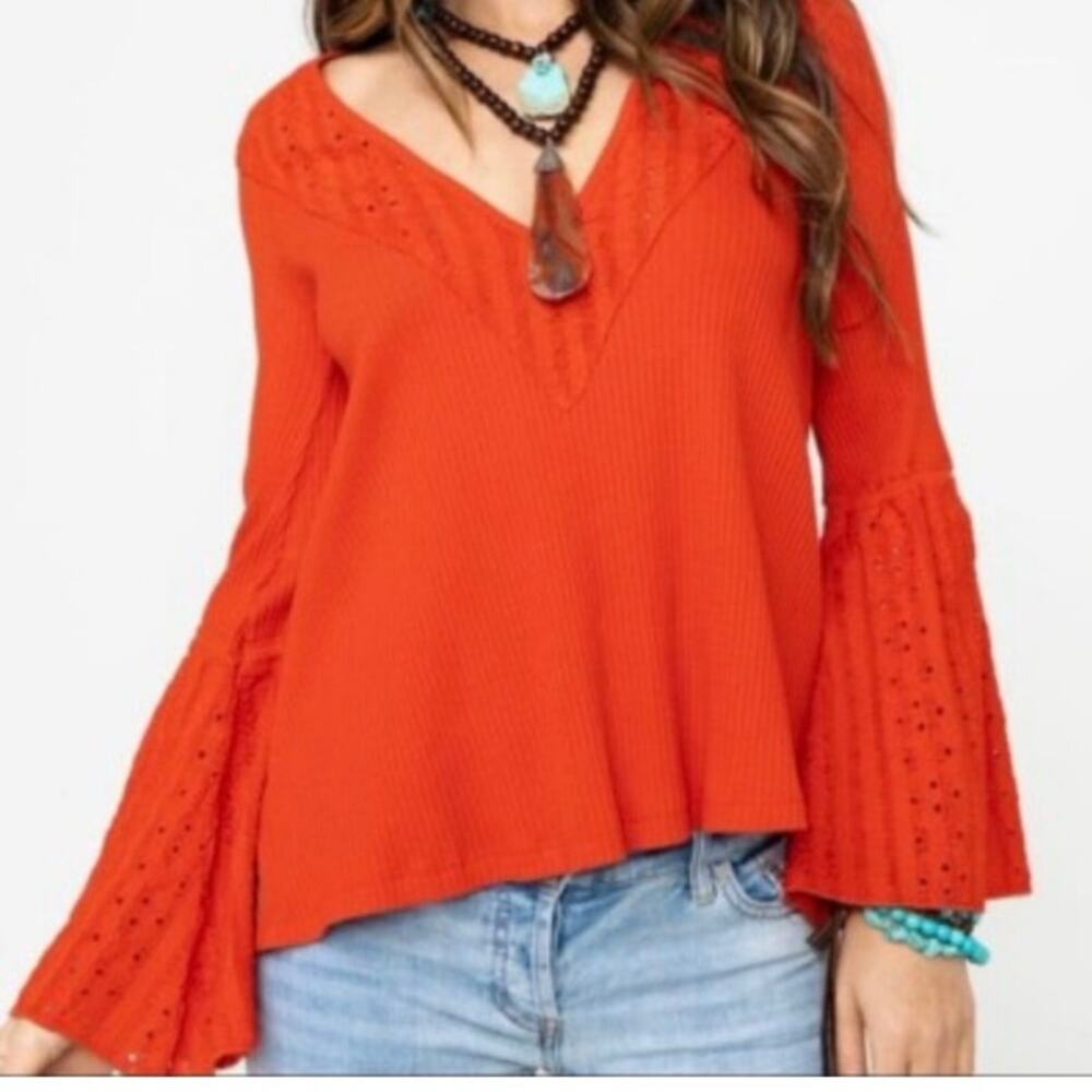 FREE PEOPLE BELL SLEVEE BLOUSE WOMENS SIZE M